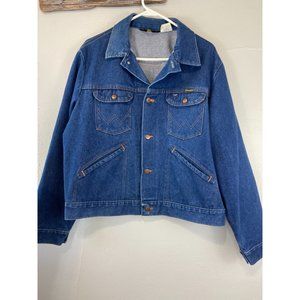 Men's VTG Wrangler Sz 46 Denim Jacket Button Up Western Medium Wash Elbow Pads